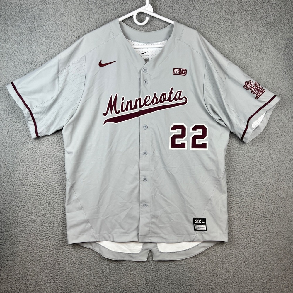 Nike Minnesota Golden Gophers Team Issued Baseball Jersey Gray #22 Mens 2XL